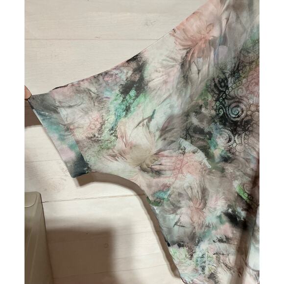 FLEUR DE LIS sz S dusty rose pink pale green semi sheer layered blouse top shirt - Picture 2 of 10